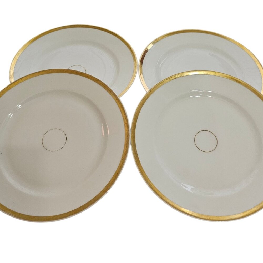 4 Haviland Limoge Gold Gilt Plate 9.5" luncheon Wedding Ring French porcelain